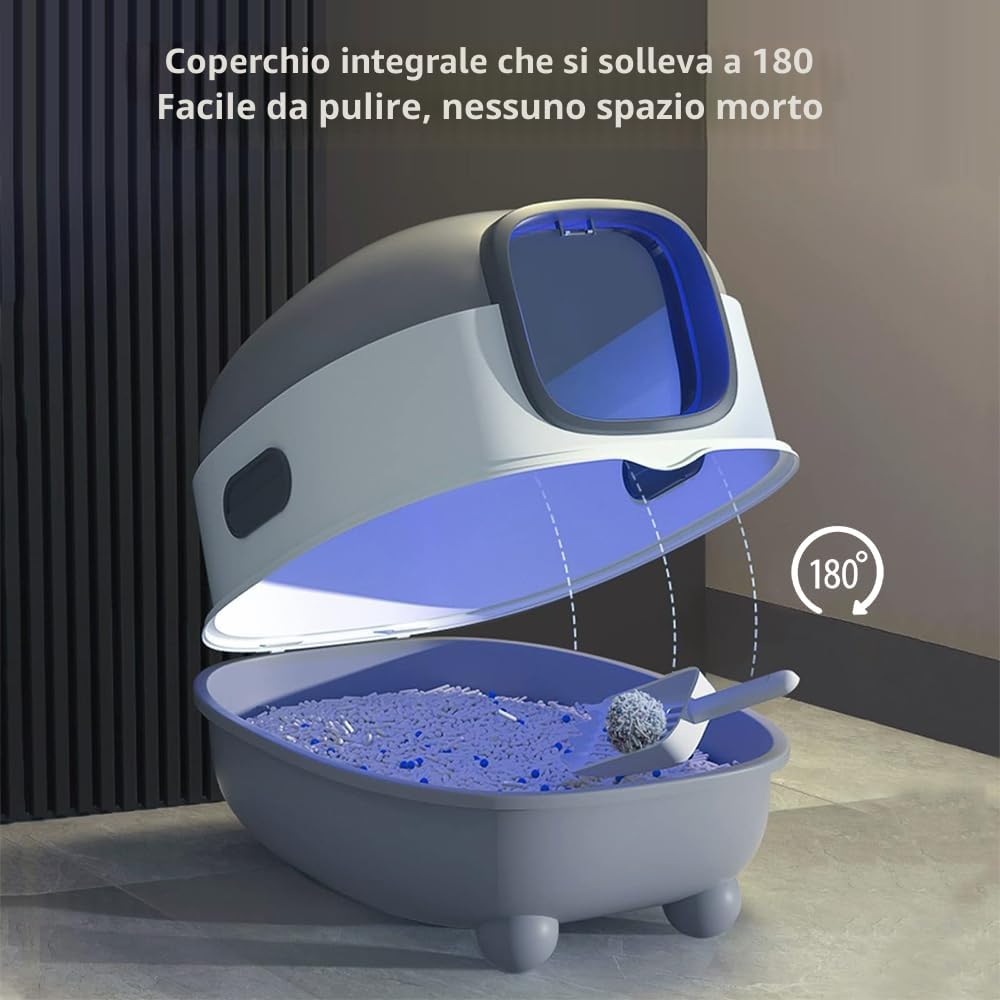 Lettiera per Gatti, Toilette, con Kit di Deodorizzazione & Telecomando di Disinfezione Automatica UV, Funzione Autopulente. (40 * 39 * 56 cm, Grigio)
