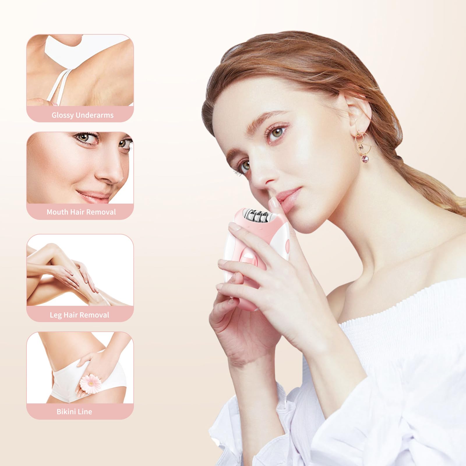 Epilators Hair Removal for Women, Smooth Glide Hair Removal Device with 32 Tweezers, 2 Speeds Epilator for Ladies, Cordless Hair Shaver for Women Legs/Face/Bikini/Arms