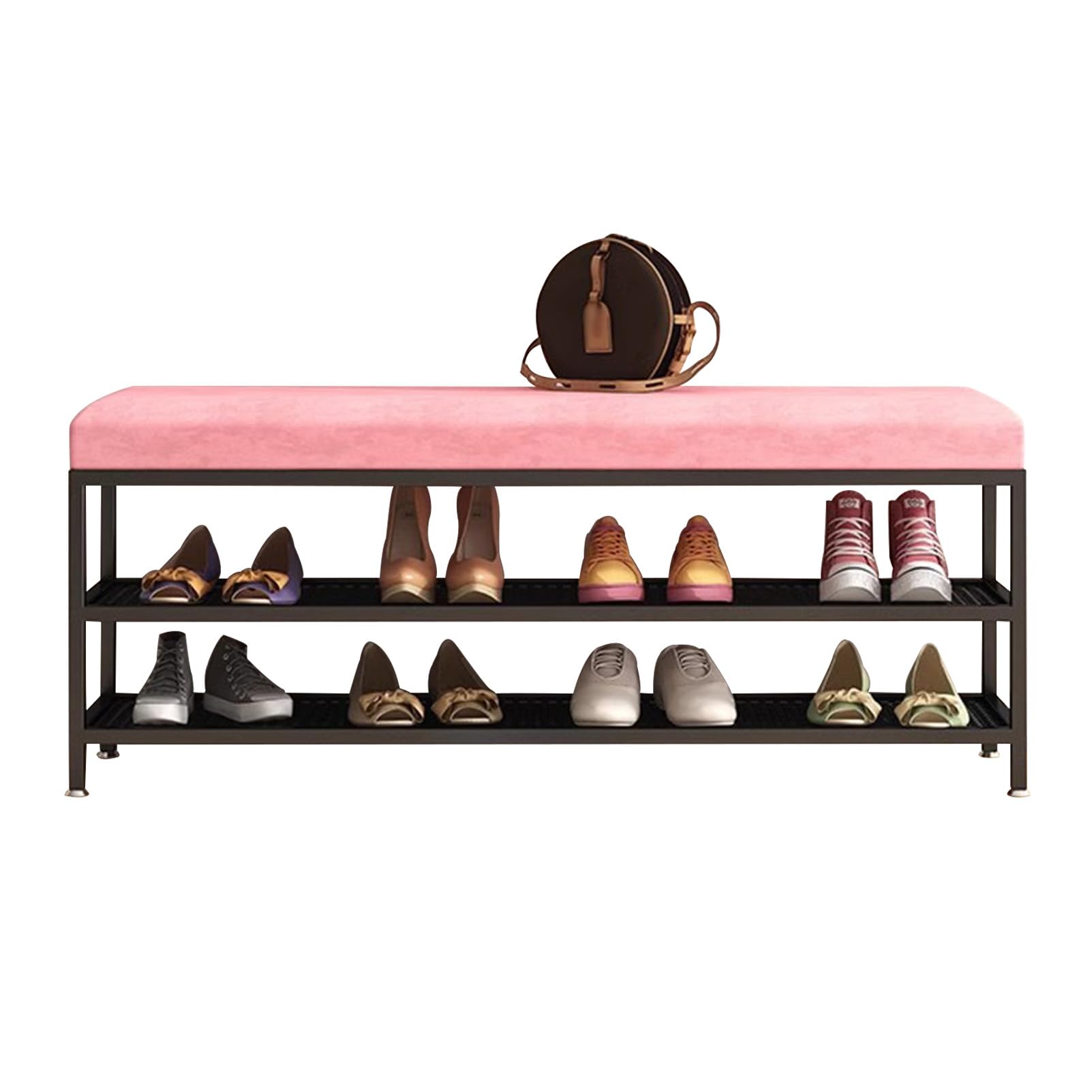 GHFXSCV 3Tier Shoe Rack Bench Black Metal Entryway Storage for Shoes Entryway Organizer Bedroom Furniture Stylish and Functional Shoe Storage Solution