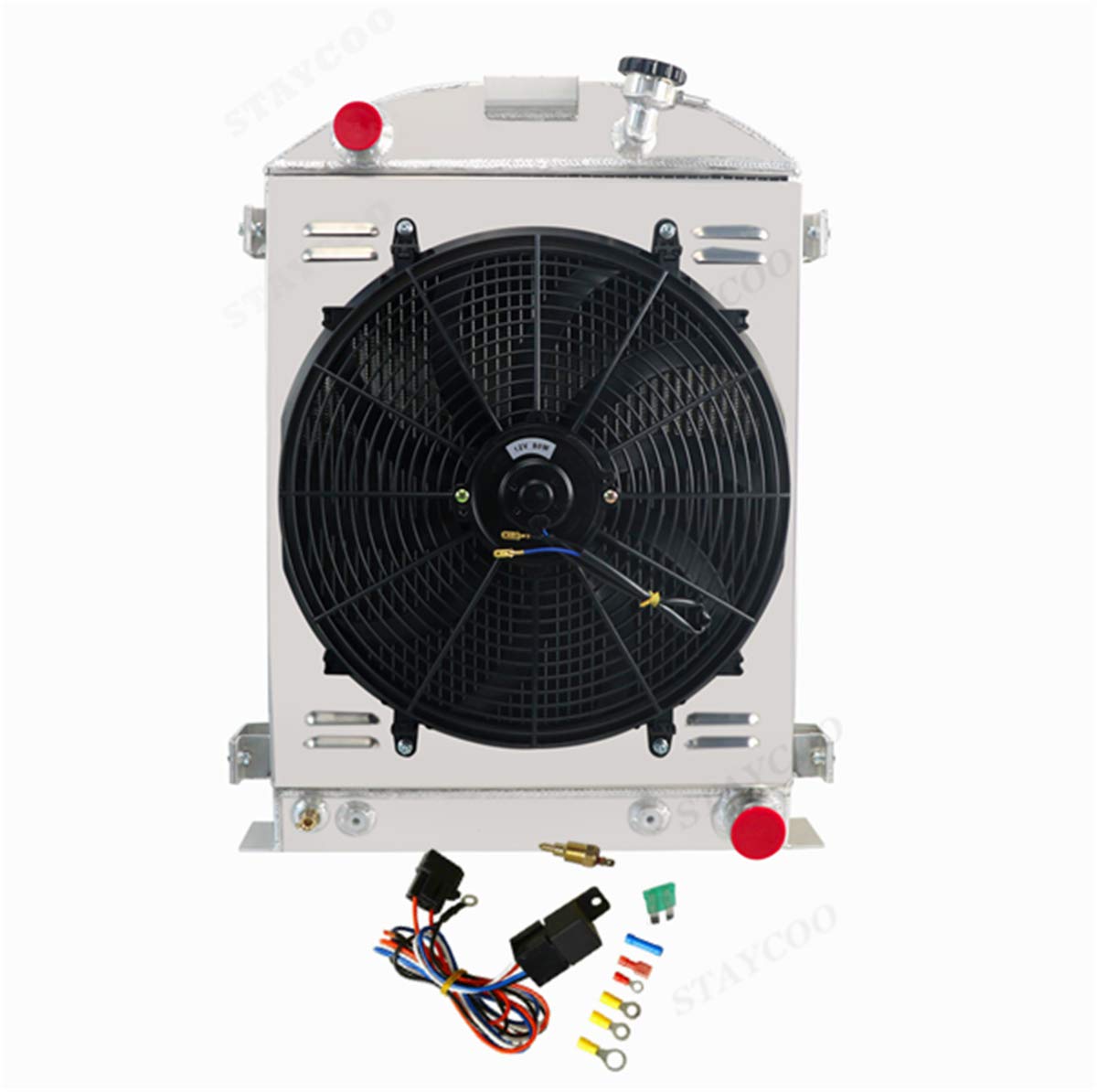 Buy CoolingSky 4 Row Aluminum Radiator + Fan Shroud Combo & Relay Kit ...