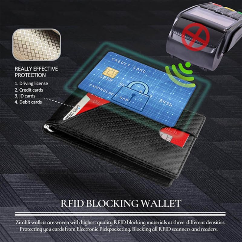 Minimalist Wallet for Men with RFID Blocking – Slim Leather Bifold Card Holder with Money Clip, ID Window & Pull Strap – Lightweight & Stylish Front Pocket Wallet MEN, DAD GIFT4