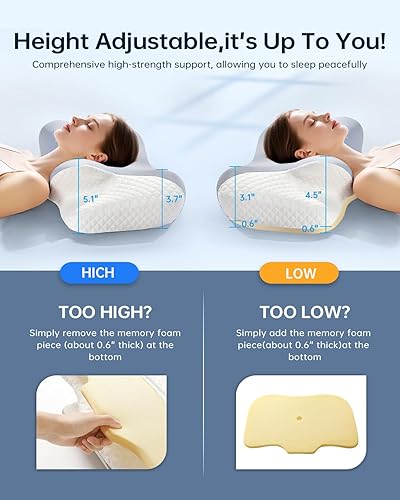 Miniatura 9 de Almohada de espuma viscoelástica para cuello y hombro, almohada cervical ergonómica ajustable con gel refrescante, soporte de contorno para personas