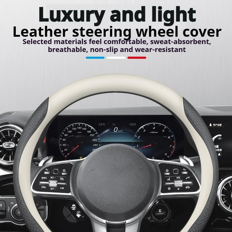 RYE for Mercedes Benz Steering Wheel Cover, Leather Car Steering Wheel Cover Heavy-Duty Stretchy Durable Breathable, for A B C E S Class CLA AMG Accessories - Black & Carbon Fiber