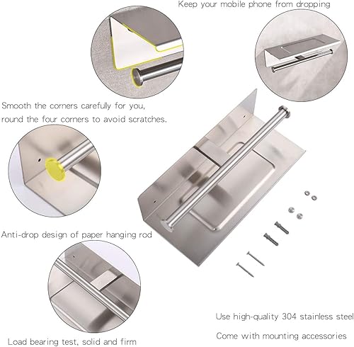 Miniatura 5 de Soporte de papel higiénico con estante de níquel cepillado SUS304 Estante de pañuelos de acero inoxidable para baño y cocina, moderno soporte de