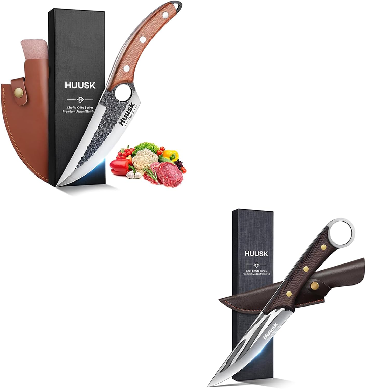 Huusk Japanese Hand Forged Boning Knives Set Cleaver Knife with Sheath for Meat Cutting