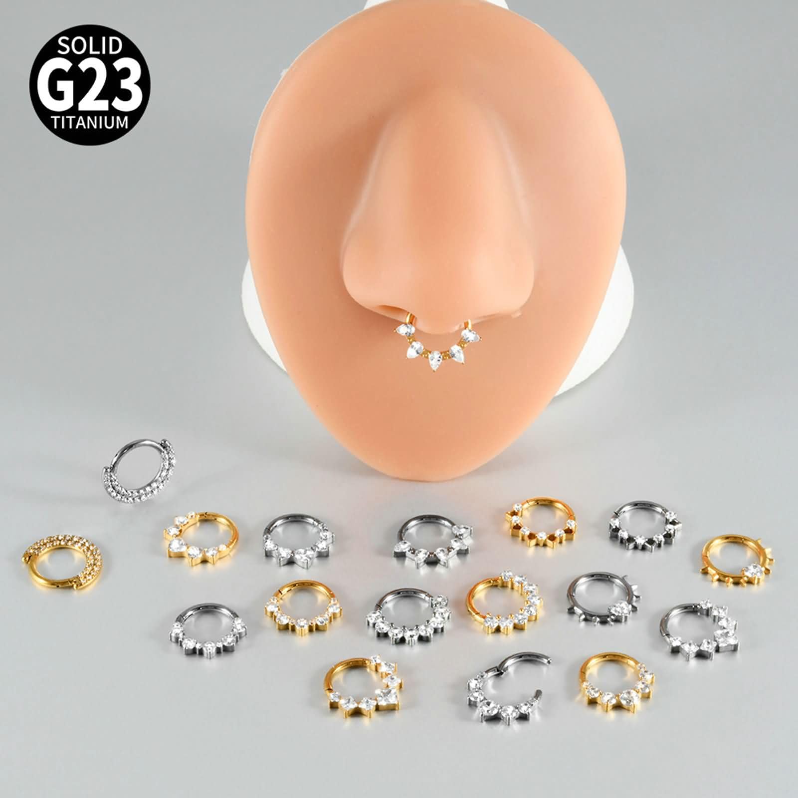 2 sztuki kolczyków koła do piercingu chrząstki G23, tytan, 16 Gauge, 1,2 x 8 mm, obręcz z cyrkonią, pierścień do przegrody nosowej, srebrny