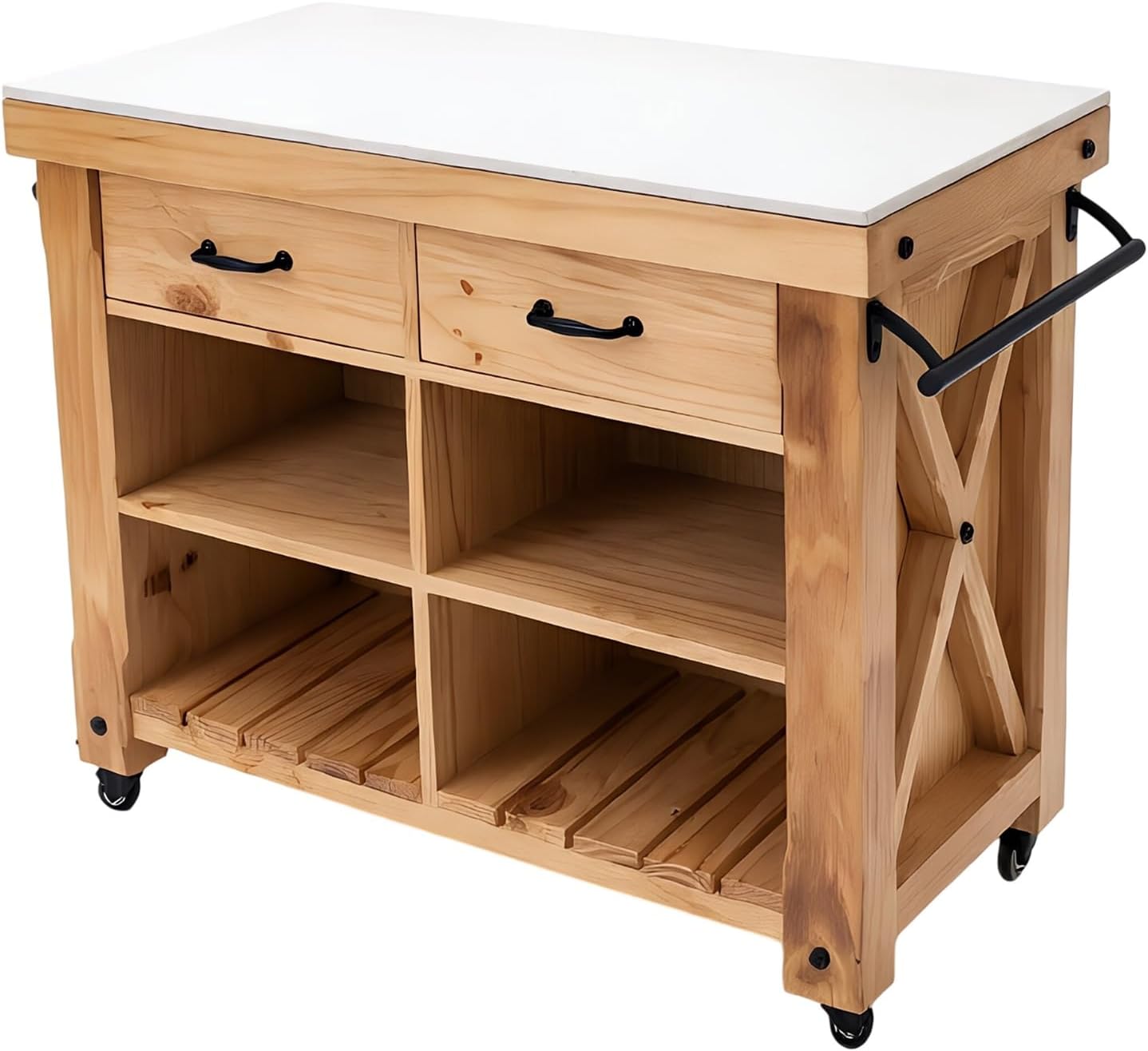 Storage Trolley Rolling Kitchen Island Cart Wooden Mobile with Drawers Open Storage Shelving Organizer(Small)