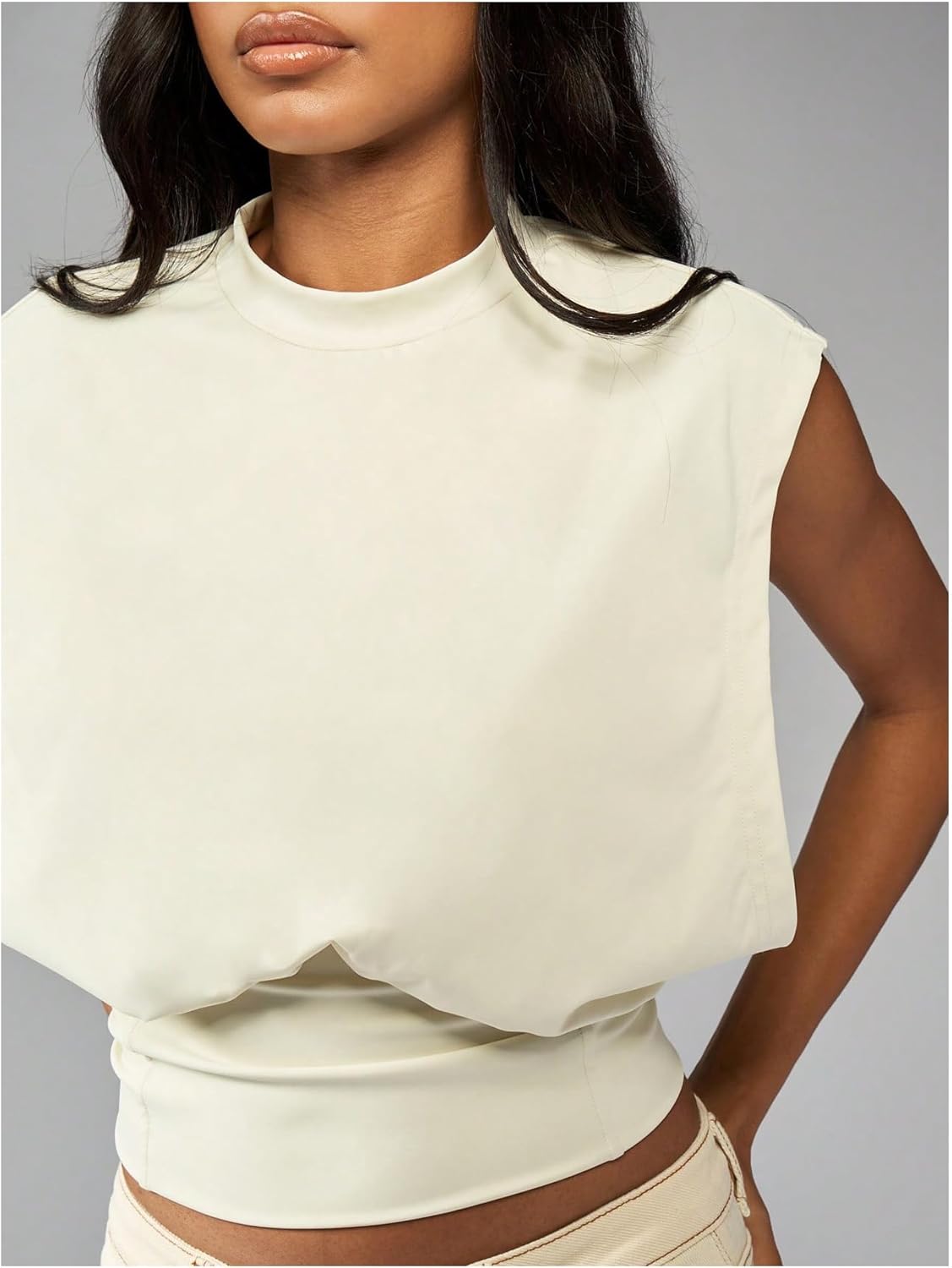 Verdusa Women's Mock Neck Cinched Waist Tops Summer Sleeveless T Shirts - Image 4