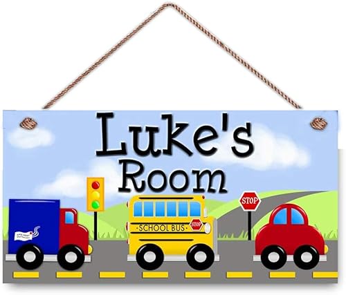 VRoOM VroOm - Stop - Let's Go - Dormitorio de niños, bebé, cuarto de bebé, niños, personalizable, habitación, puerta, placa de madera, decoración de