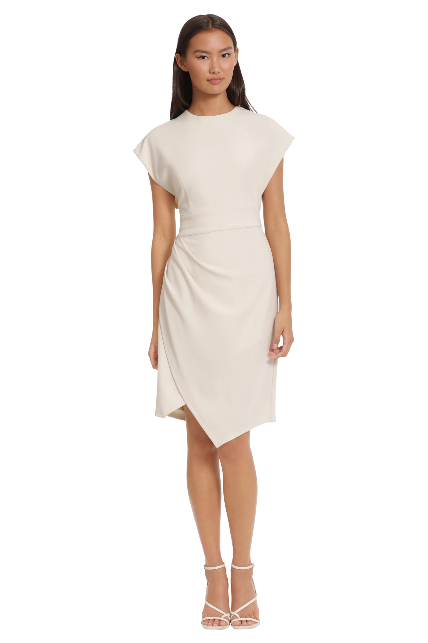 Donna Morgan Womens Sleek Faux Wrap Dress with Asymmetric Skirt Office Workwear Event Guest of
