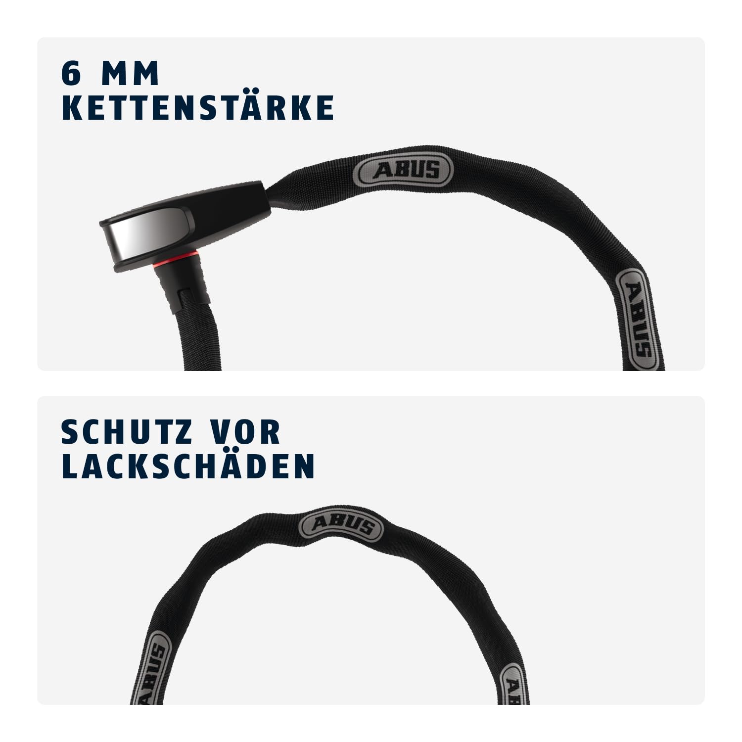 ABUS Kettenschloss Catena 6806K – Leichtes Fahrradschloss aus gehärtetem Stahl mit modischem Textilschlauch – Vierkantkette mit ABUS-Sicherheitslevel 6
