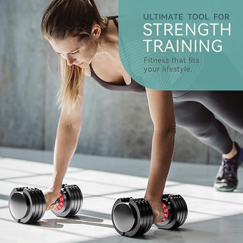 Miniatura 7 de Juego de mancuernas ajustables de 2555 libras, mancuernas con mango de metal antideslizante para ejercicio y fitness, ajuste rápido de peso para