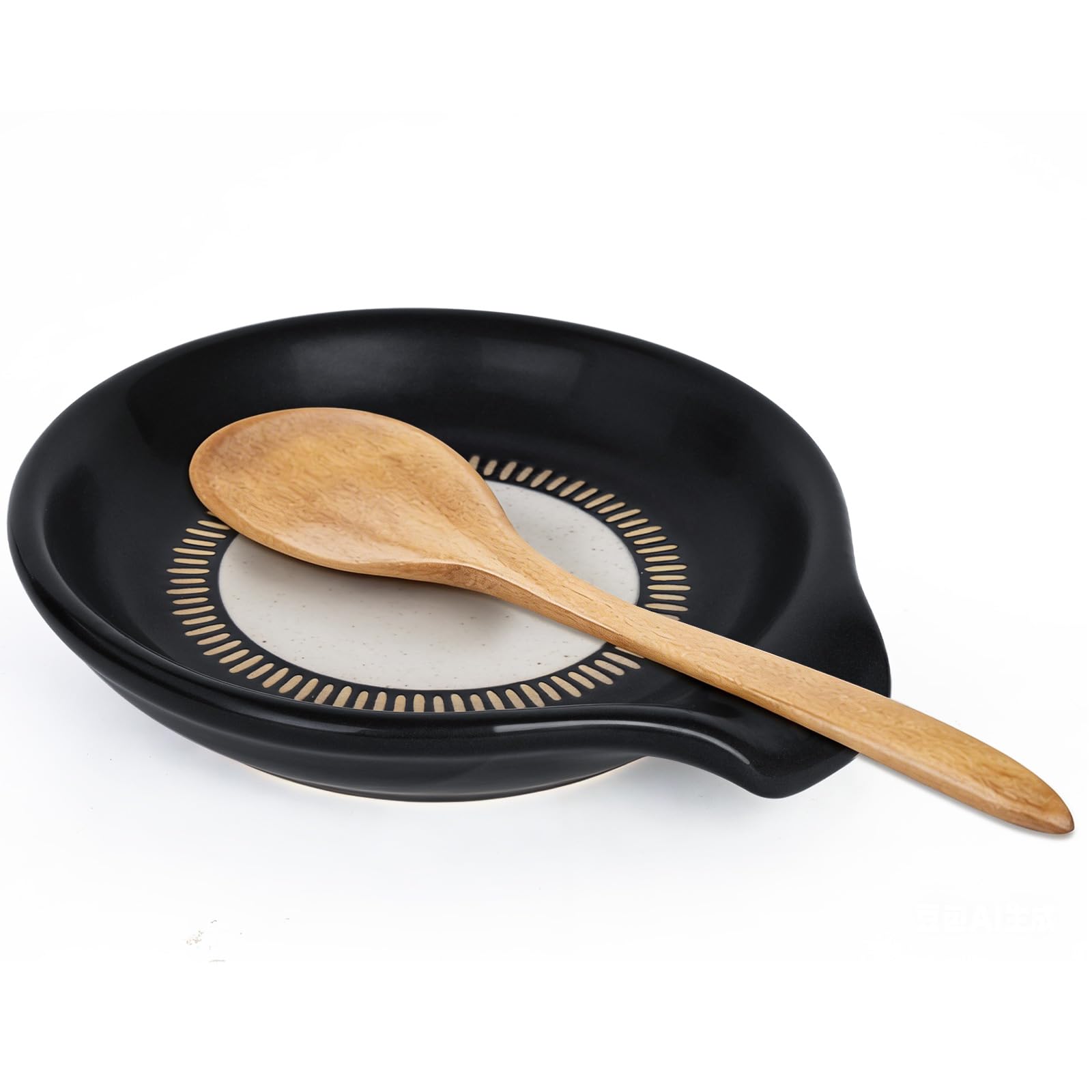 HONZUEN Ceramic Spoon Rest, Heat-Resistant Spoon Holder, Black/White