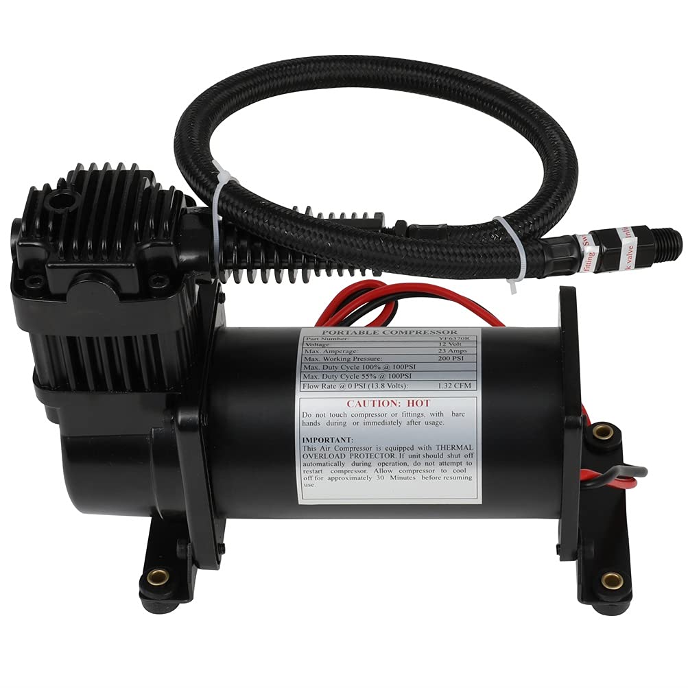 Aintier Black Horns Heavy Duty Onboard Air Compressor, 200 PSI Universal Train Cars Air Horns Compressor for All 12V Vehicles Semi Pickup Trucks