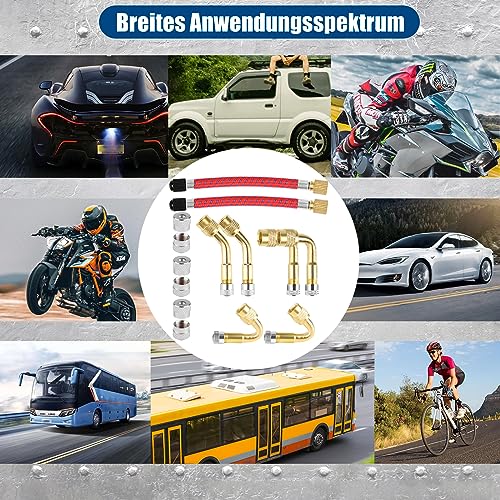 S_way Ventilverlängerung Autoventil Set, 2 Stück 120mm Ventilverlängerung, Autoventil Adapter 45° 90° 135° Winkelventil, 6 Metall Ventil Verlängerung Für Automobile Und Motorräder