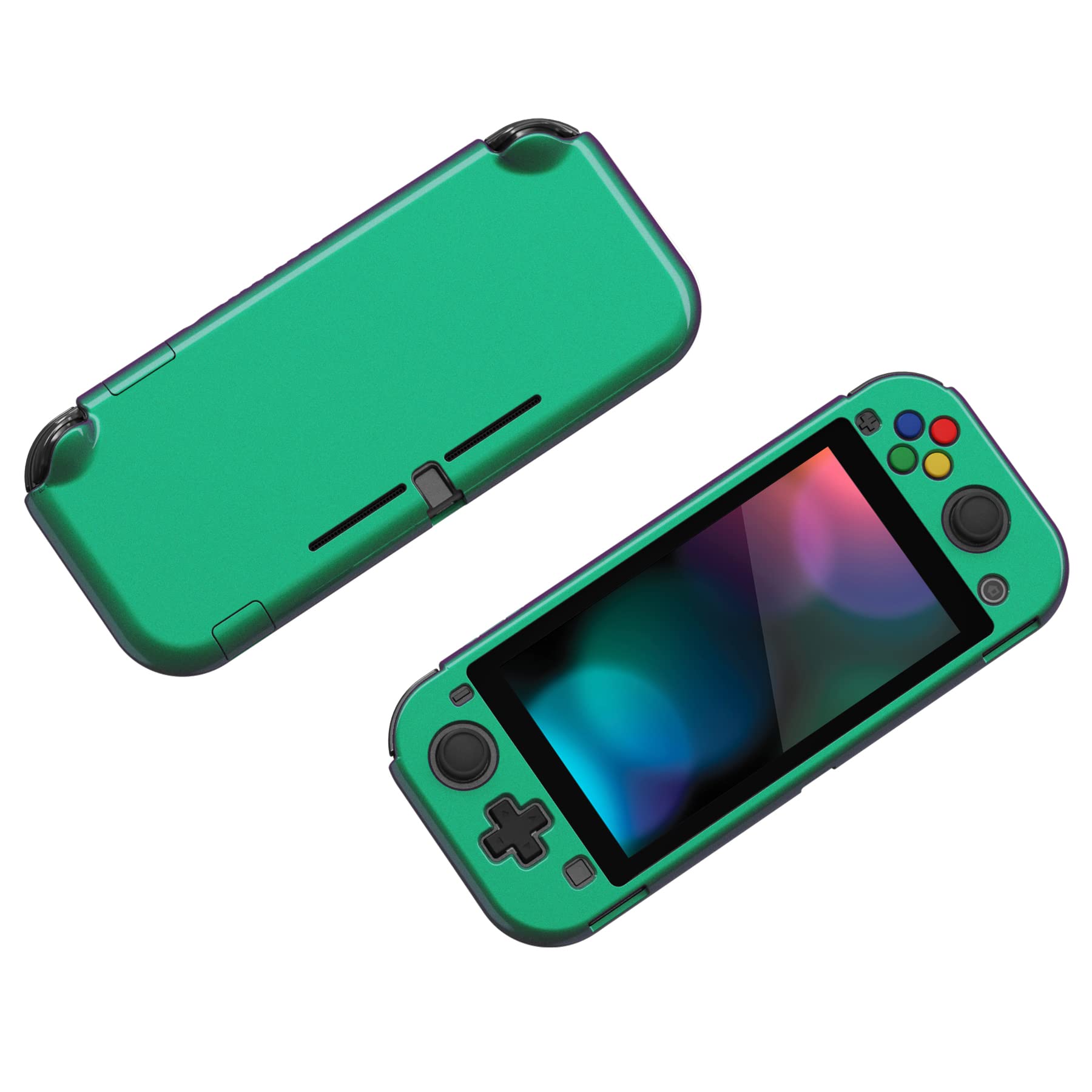 eXtremeRate PlayVital Coque de Protection pour Nintendo Switch Lite | avec Capuchon Joystick pour Nintendo Switch Lite et Cover Boutons & Protecteur d'Écran Verre Trempé-Caméléon Violet Vert