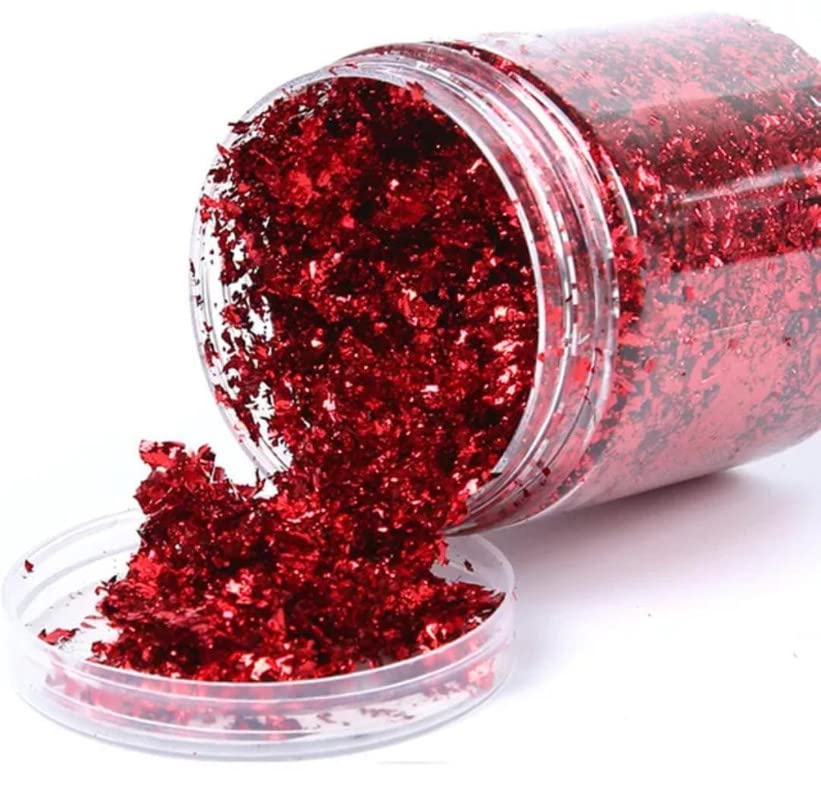 Red Gold Leaf Flakes With Tweezers, Resin Gold Leaf for Nail Deco, Arts and Crafts (5g Red)-image-46