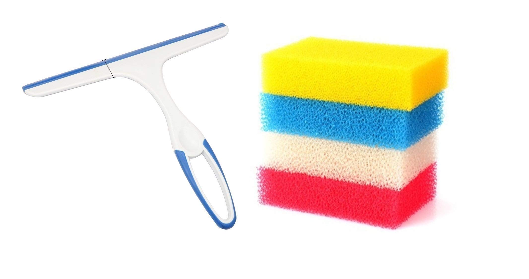 SATMPD Plastic Eco-wipe Mini Wiper For Bathrooms Floor, Car's Window Cleaning Wipers With Sponge Scrubber Multi Purpose Cleaning Sponges Scoured with one Side Absorbent Sponge (4-Pieces)