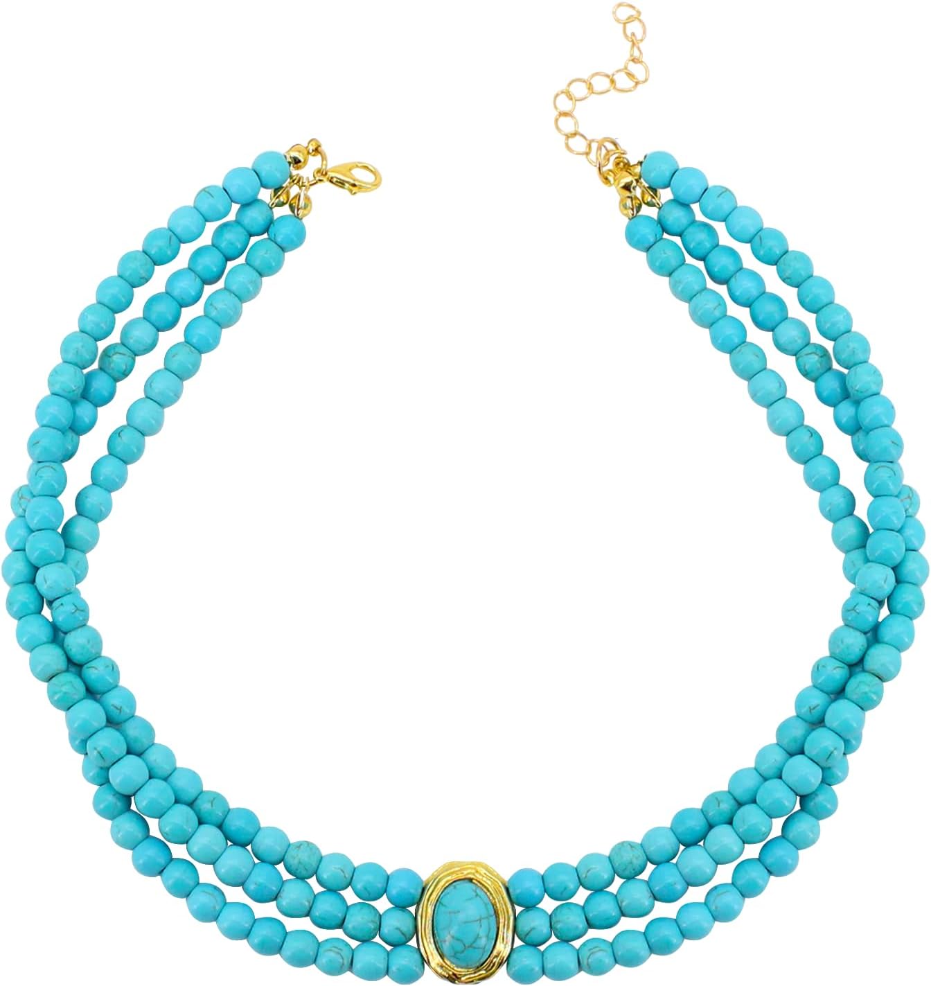 Turquoise Beaded Necklaces for Women, Boho Layered Chain Choker, Dainty Gemstone Necklace Jewelry Mother's Day Gift Summer Beach Holiday