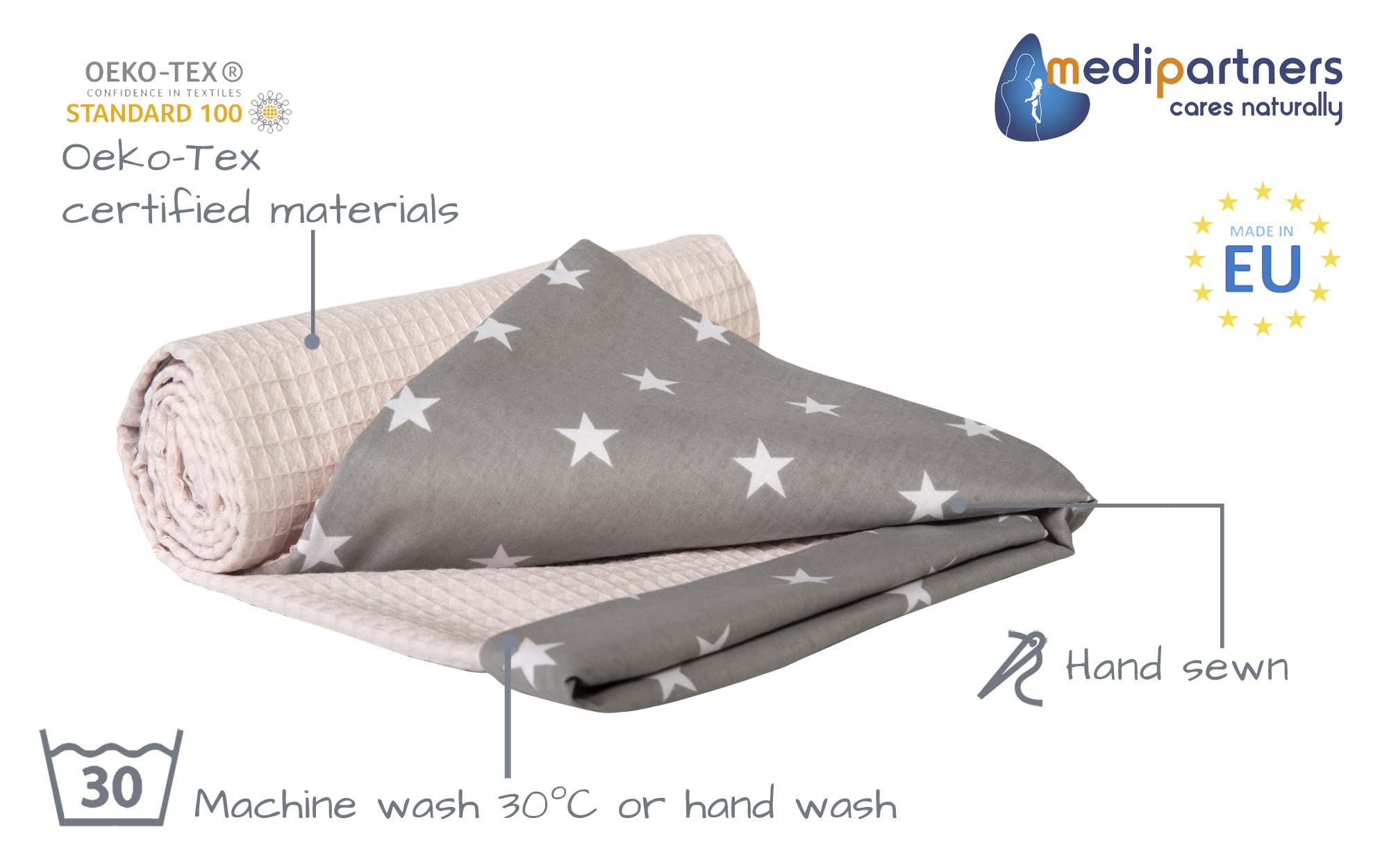Medi Partners Baby Blanket Newborn Pram Soft 100% Cotton 75x100 Cot Toddler Comfort universal Cuddly Fluffy Crawling Plush bilateral Blankets (Stars With Light Pink Waffle) - Image 2
