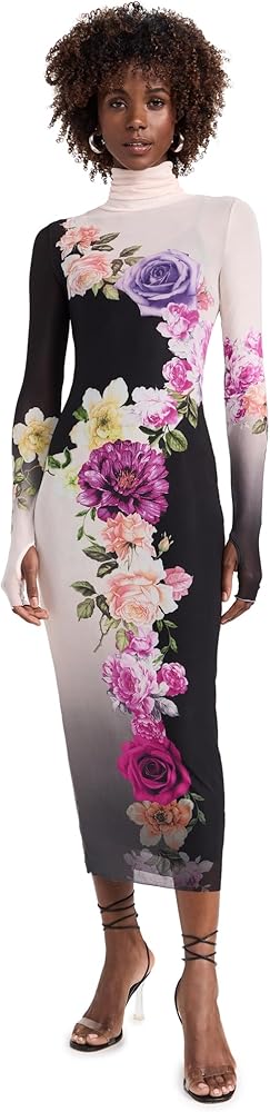 AFRM Women's Shailene Turtleneck Long Sleeve Midi Dress, Colorblock Floral,  XS at Amazon Women's Clothing store