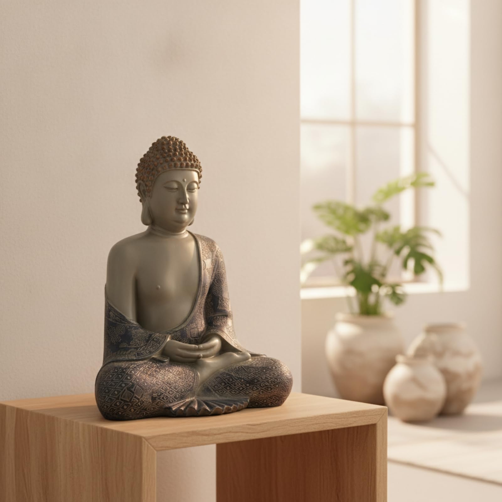 KESOTO Figura Buda Resistente Exquisito, Escultura Buda Sentado, Realista, Estatua Meditación, para Altar