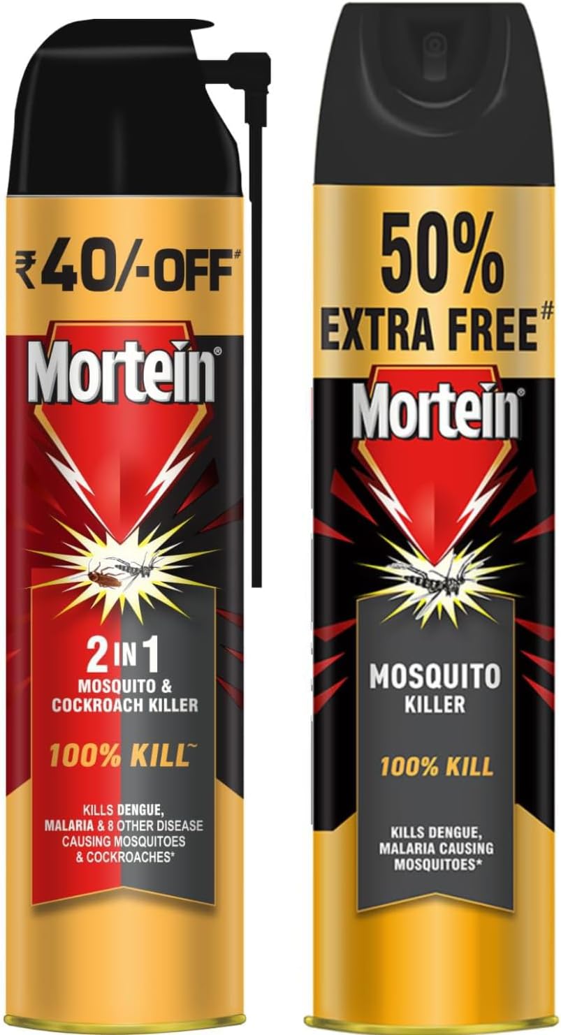 Mortein 600ml - 2 in 1 Mosquito and Cockroach Killer Spray & Mortein 425 ml + 200 ml Free, Flying Insect Killer Spray, Mosquito & Fly Killer Spray, Instant Kill, Fresh fragrance.
