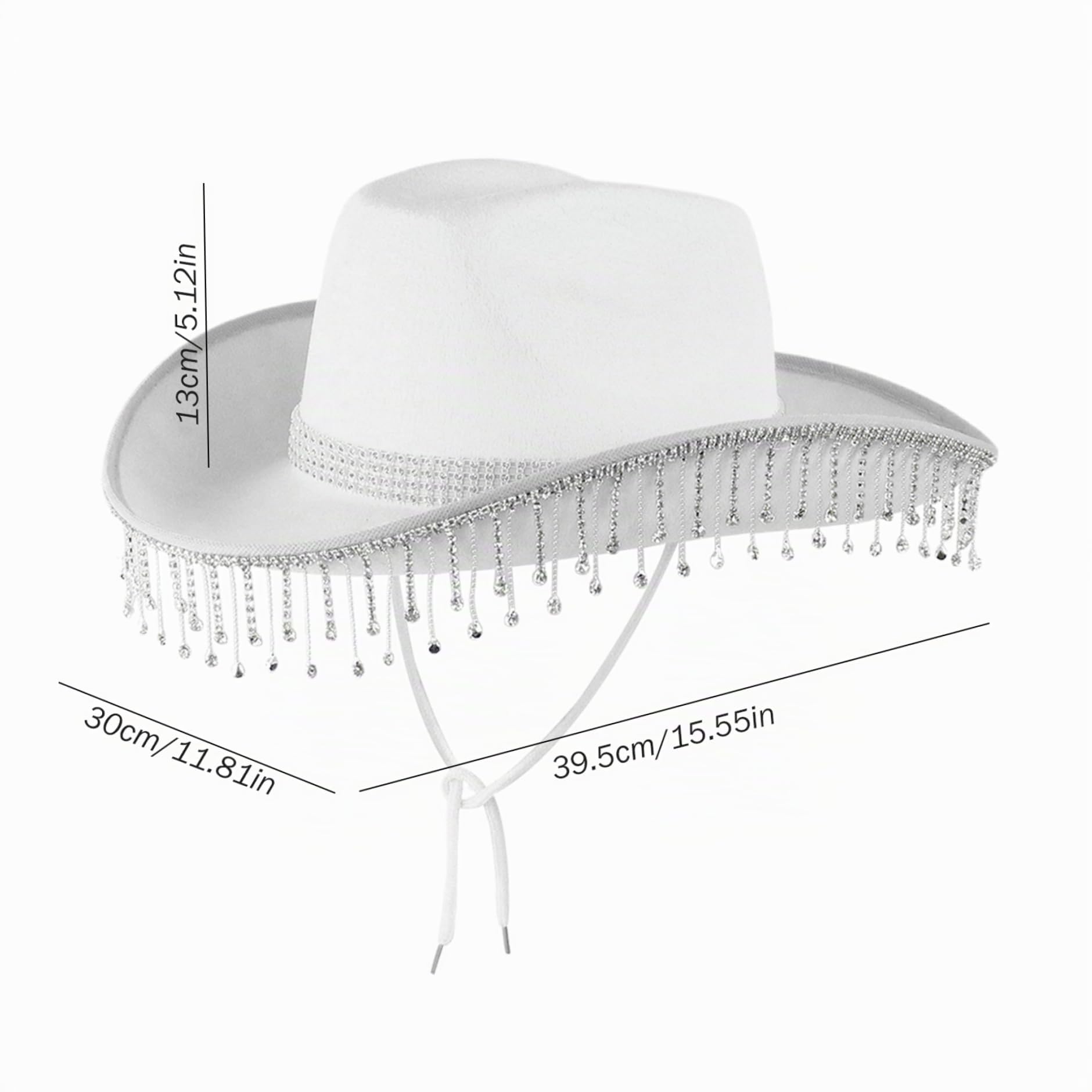 Sombrero de Vaquero Brillo para Mujeres rinate Fringe Novio Novio Gorro de Vaquero Sombrero de Vaquera con Correa de la Barbilla Sombrero de Boda de Vaquera Disco, Blanco
