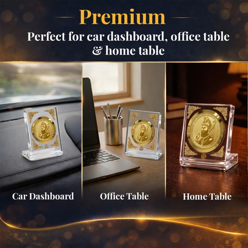 Image of DIVINITI 24K Gold Plated Guru Gobind Singh Ji Acrylic Frame for Car Dashboard, Home Temple & Office Table | Premium Spiritual Gift, Blessings for Protection & Positivity, 8x7 cm Decorative Showpiece