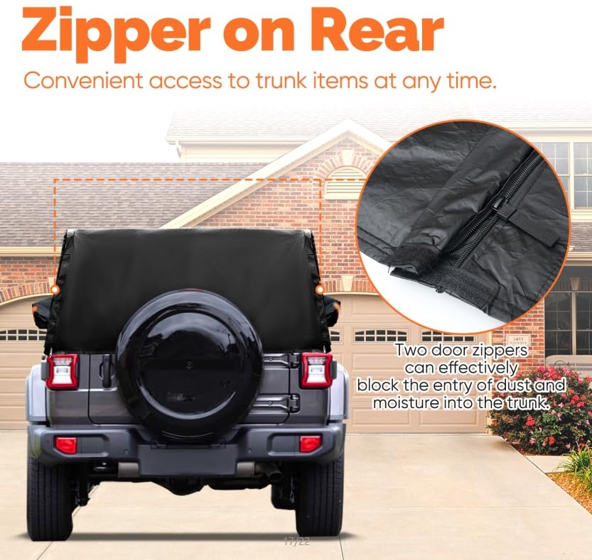 Image of NEVERLAND Cab Cover for 1987-2026 Jeep Wrangler JK JL TJ YJ CJ 2 Door, Waterproof Jeep Wrangler Half Covers 2 Door with Trunk Zipper All Weather Sun Rain Snow UV Protection, Black
