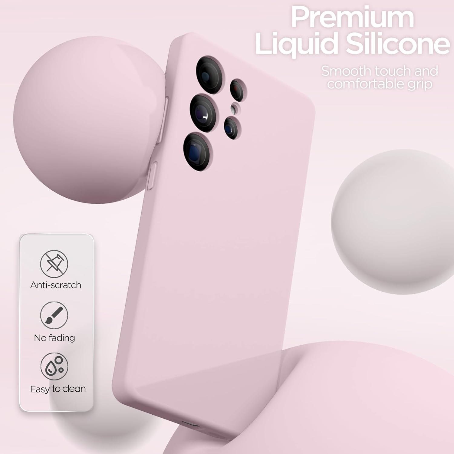 for Samsung S25 Ultra Case, Liquid Silicone Case with Camera Protection with Microfiber Lining Shockproof Phone Case Cover for Galaxy S25 Ultra 6.9 inch, Pink - Image 4