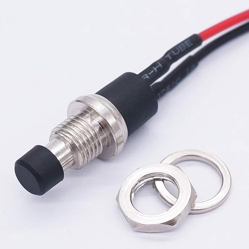 Miniatura 4 de Twidec 4 unids interruptor de botón de enclavamiento 3A 250V AC 2 pines autobloqueo SPST ONOFF Mini interruptor negro cables pre-soldados