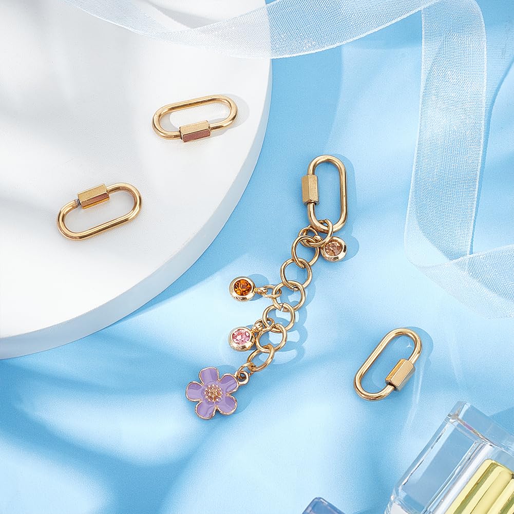 UNICRAFTALE 4Pcs Golden 21mm Long Oval Screw Carabiner Lock Stainless Steel Screw Locking Keychain Carabiner Clasp Metal Keychain Clip Hook Quick Link for Jewelry Making Handbag DIY Accessory - Image 2