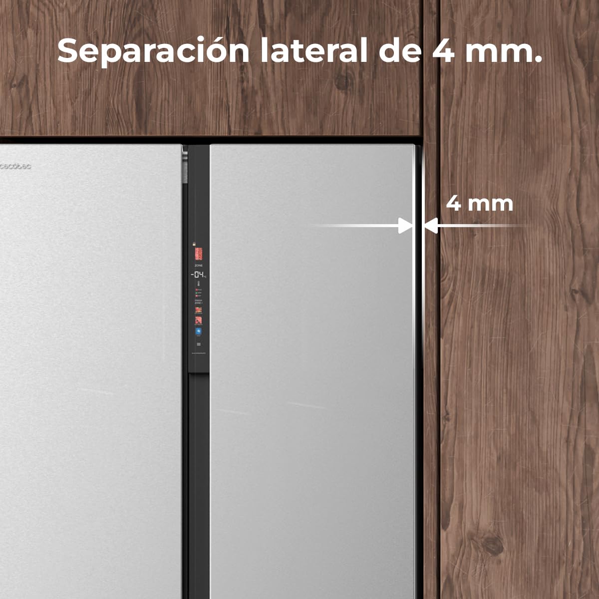 Cecotec Frigorífico Americano Semi Integrable de 436L Total No Frost Bolero CoolMarket SBS 436 SBI Inox E. Compresor Inverter Bajo Consumo, 184,8 x 84,4 m, Interior Premium Gris, Cajón Convertible