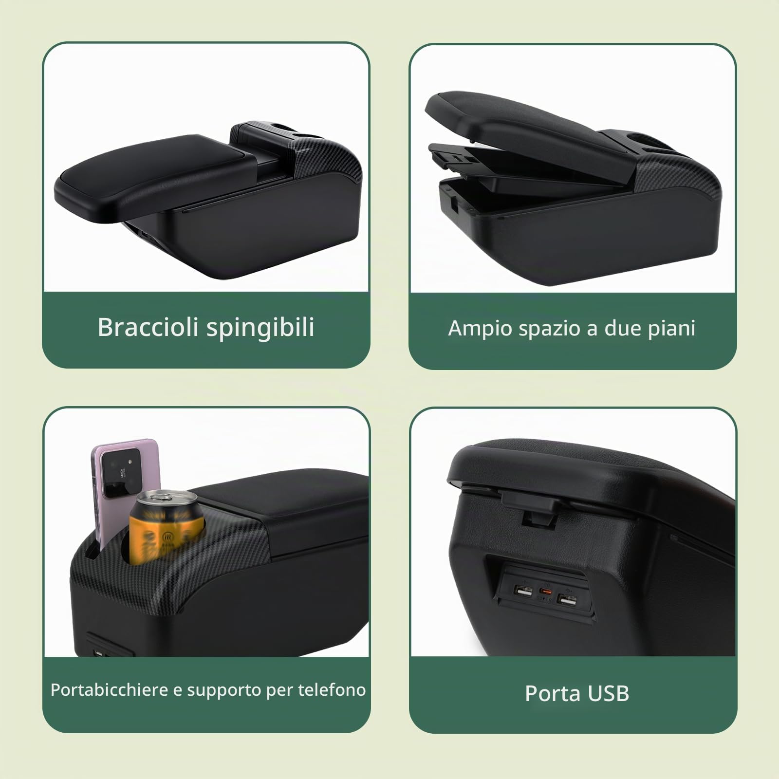 ZENVI Compatible with Ford Fiesta Braccioli 2008-2016 | Stile Nero,Braccioli,Console Centrale Organizer Immagazzinaggio Scatola,Utilizzabile Per Autisti Supporto Gomito