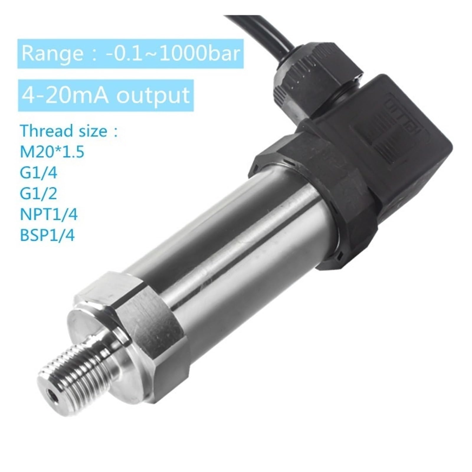 Transmisor de presión 4-20mA Salida Transmisor de presión 10kPa 1.6Mpa Sensor 100mbar 1bar 0.1Mpa 16bar(0-0.1bar)