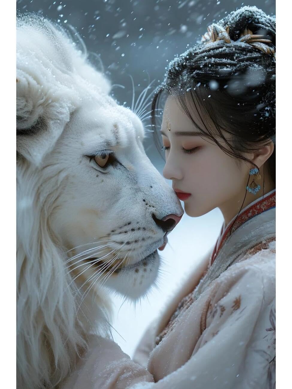 RKFLGEW 14CT Counted Cross Stitch Kits Woman and Lion DIY Cross Stitch Patterns Kits Crafts Needlework Embroidery Set for Home Decor 40x50cm