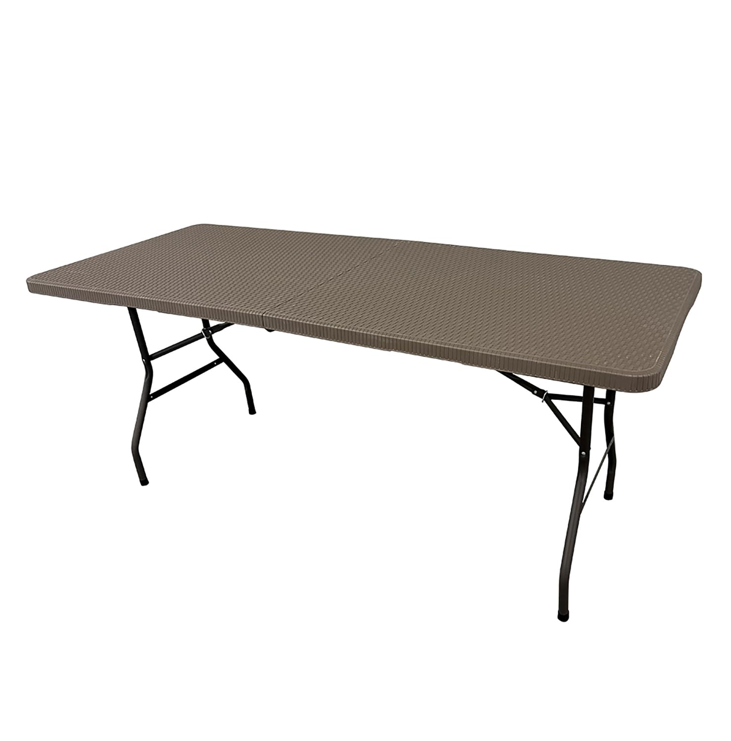 The Homeweeks Mesa Plegable Solid Efecto Ratan Marrón 180cm | portátil | Normativa Uso público | INT/ext | Tablero Resina HDPE 3,5cm | Capacidad 6/8 pers. | Carga 150 kg.