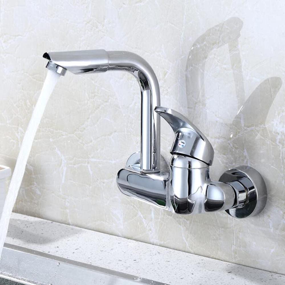 Robinet d'évier eau chaude et froide mélangeur mural double trou en laiton pour cuisine