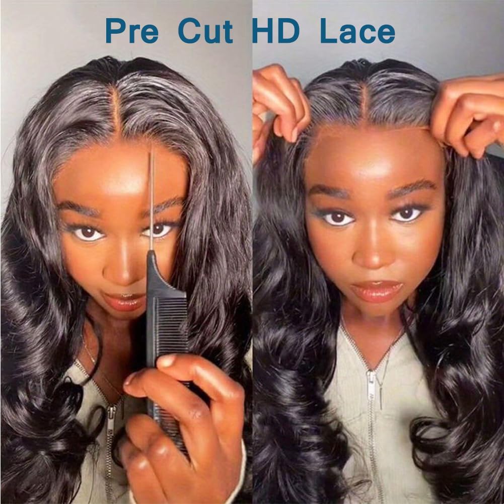 24Inch Wear and Go Glueless Wigs Human Hair Body Wave 6x4 HD Lace Front Human Hair Wigs for Beginneers Headband Wig Human Hair Pre Plucked Lace with Baby Hair 180% Denisty