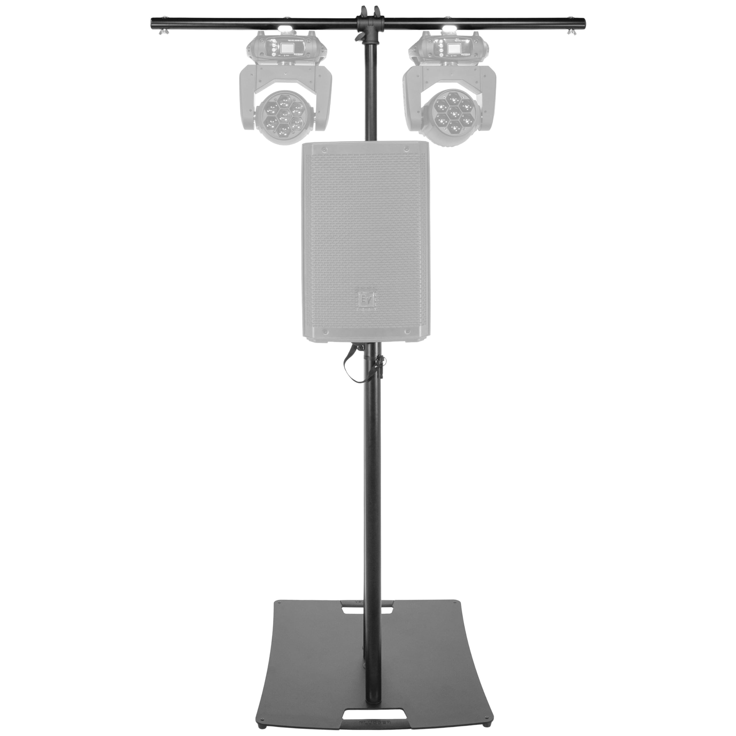 Plugger ST240 Combo – Stand Universel Enceinte et Pont d’éclairage, Tube Acier 35 mm, Base Lourde 16,8 kg, Hauteur réglable de 110 à 240 cm, Sacs de Transport Inclus.