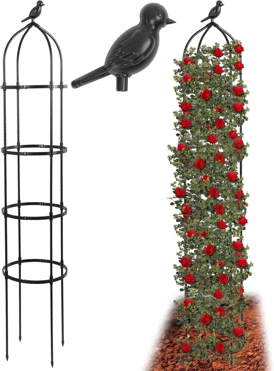 6FT Obelisk Trellis for Climbing Plants,70" Metal Garden Trellis,Plant Support for Climbing Vines,Flowers Stand,Thickened Tube Black Plant Tower,Rustproof Garden Obelisk for Outdoor&Indoor