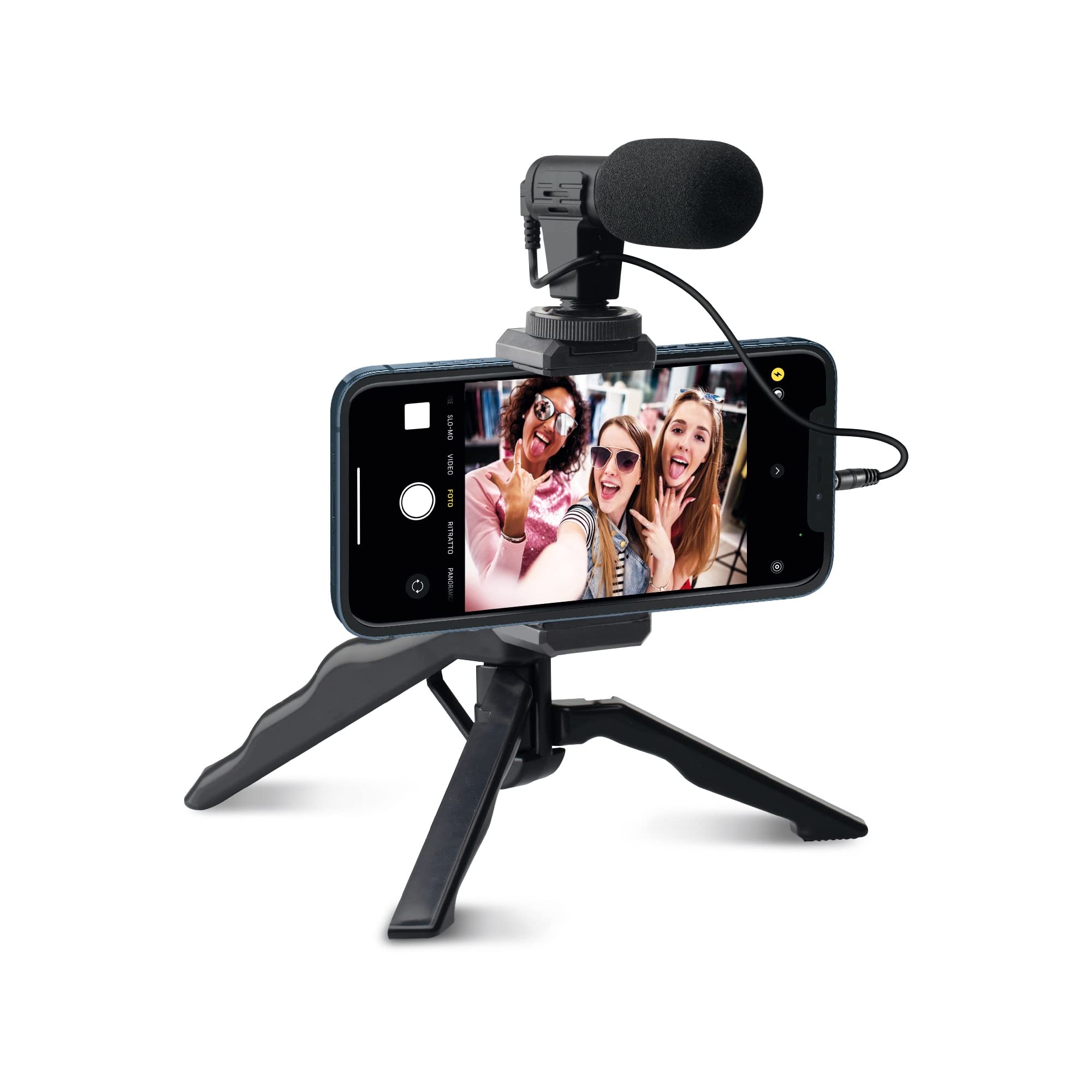 Mobility Lab Kit Vlogging - Zestaw dla Influencerów z Trójnogiem i Uchwytą - Uniwersalny Uchwyt na Smartfon - Wideo Światło LED - Mikrofon Kierunkowy i Pilot Bluetooth do Streamingu