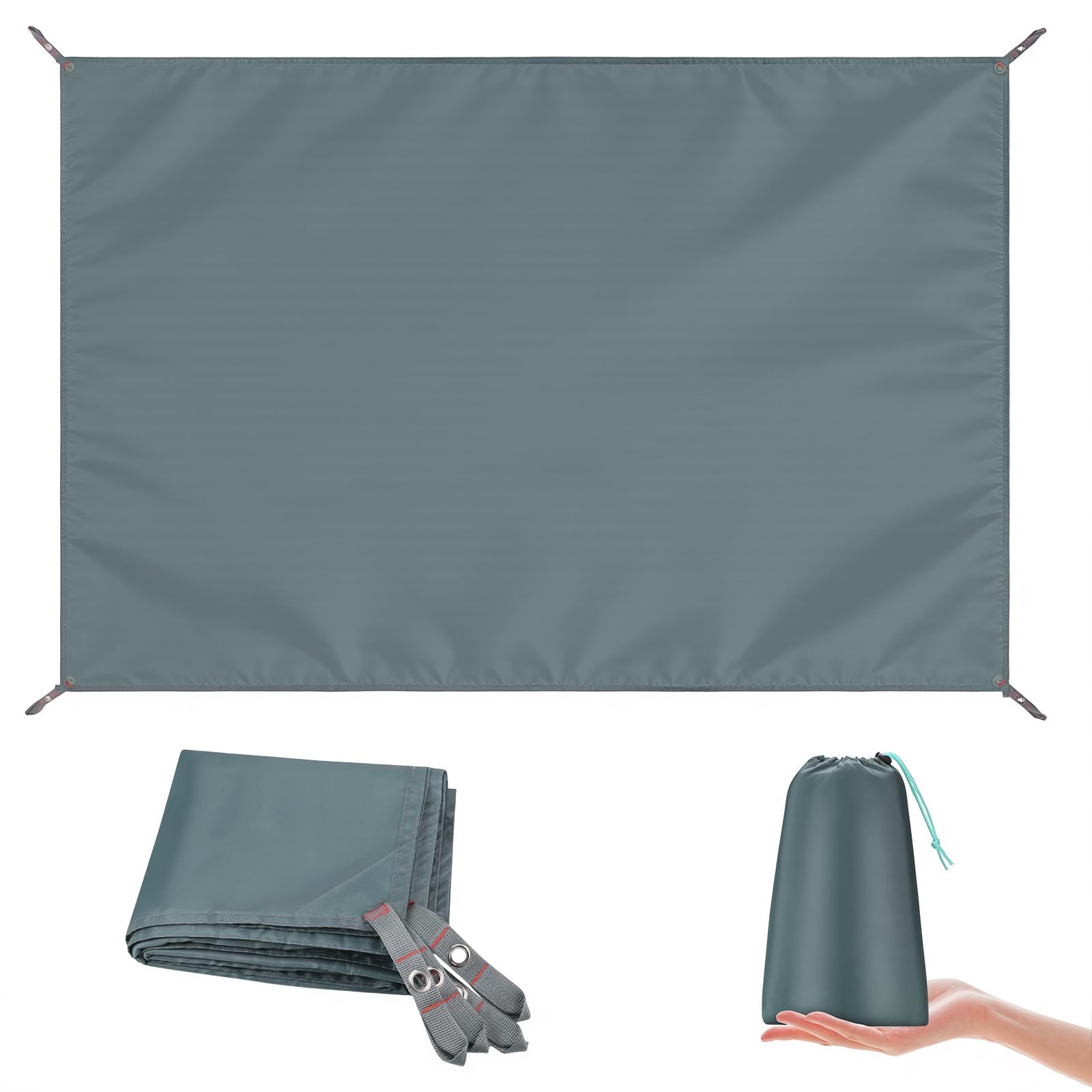 Waterproof Multi-Purpose Ground Sheets for Camping 140x210cm, Lightweight Tent Footprint Awning Groundsheet, Tear-Proof & Corner Reinforced, Outdoor Camping Tarp Mat for Beach, Hiking, Picnic (Grey)