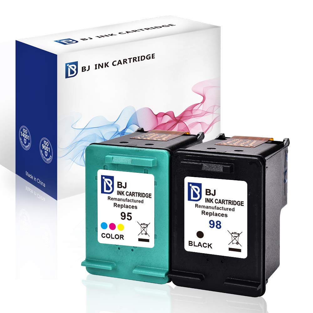 BJ Remanufactured Ink Cartridge Replacement for HP 98 95 for HP Officejet 150 100 6310 PhotoSmart 8050 C4180 C4150 Deskjet 460 5940 Printer (1 Black 1 Tri-Color)