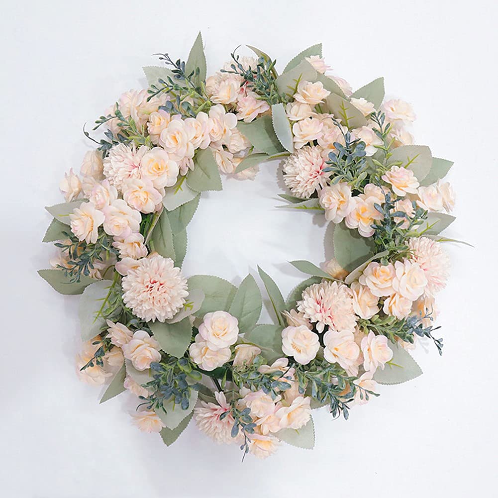 Ghirlanda Floreale A Goccia Bianca Con Crisantemo Ed Eucalipto – Fiori Artificiali 40x23 Cm Per Porta, Camino E Matrimonio, Decorazione Elegante Senza Manutenzione