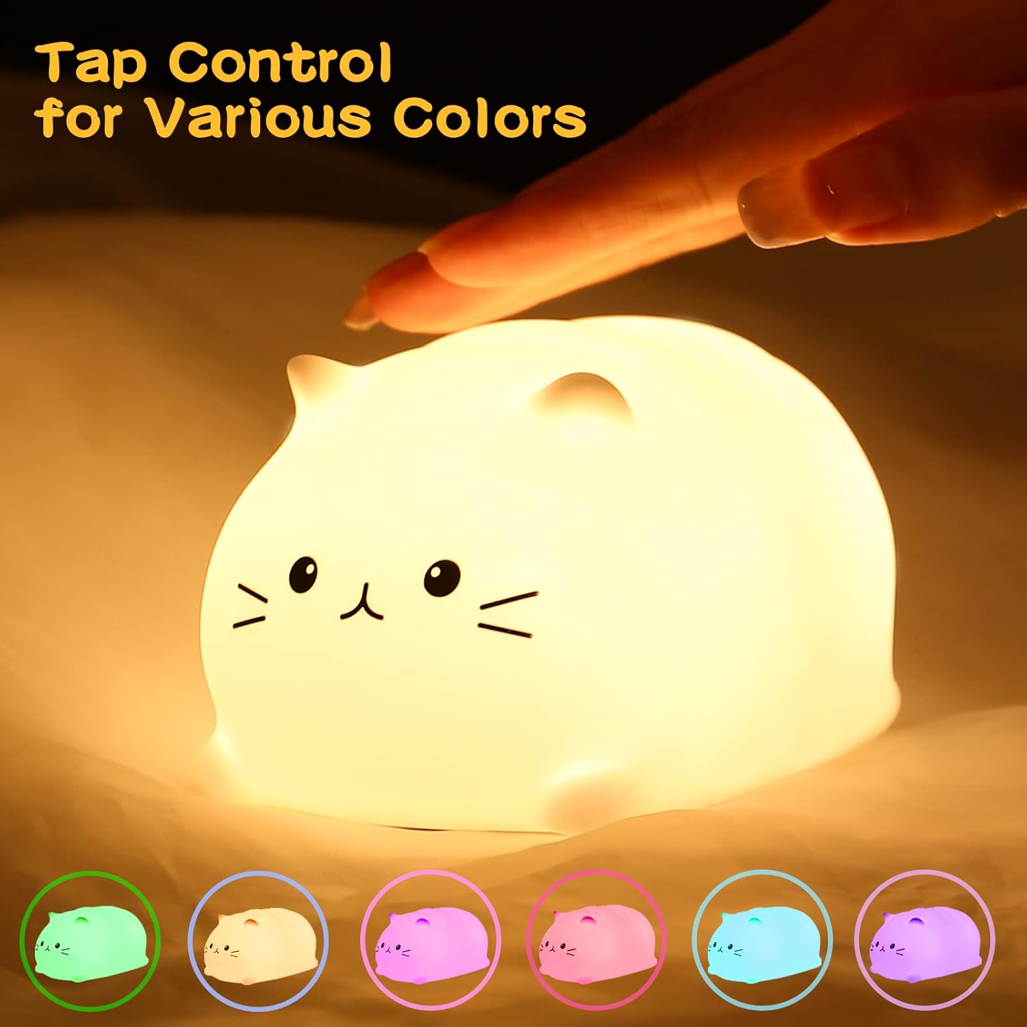 LOVERUIS Night Light for Kids Cute Cat Gifts Kids Night Light Timer Squishy Kitty Silicone Lamp for Children Colorful Decoration for Bedroom Girl
