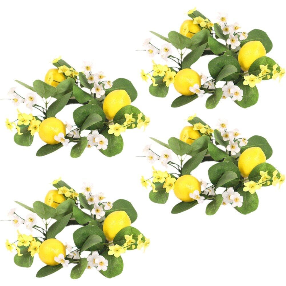 Abbdbd Anneau De Bougie en Fleur De Citron, Couronne De Feuilles Artificielles, Guirlande De Verdure De Printemps, Pilier Bougeoir, Décoration De Centre De Table pour Fête De Mariage