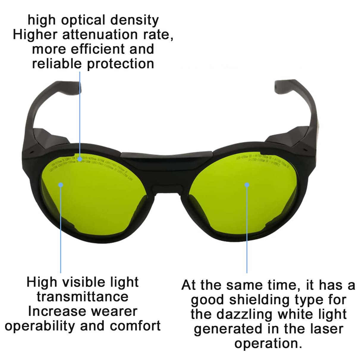 Gafas de Seguridad Láser Protección 980nm 1064nm 1100nm OD5+ | 190-490nm 800-1100nm, Antiluz Radiación, Filtrado de Sombreado Láser, Para Máquina de Corte Grabado, Para IPL Láser de Fibra