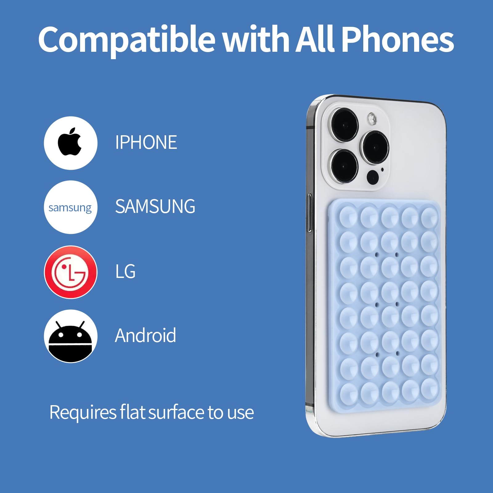 Funda de silicona con ventosa para teléfono, soporte de agarre fuerte manos libres para selfies, soporte adhesivo de silicona para teléfono celular, color azul claro